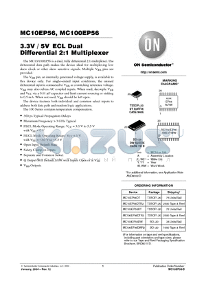 MC10EP56DT datasheet - 3.3V / 5VECL Dual Differential 2:1 Multiplexer