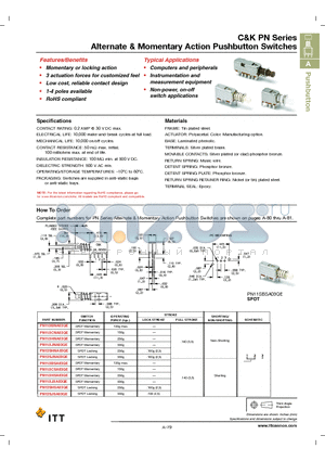 PN42LENA02QE datasheet - Alternate & Momentary Action Pushbutton Switches