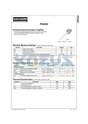 PN4302 datasheet - N-Channel General Purpose Amplifier