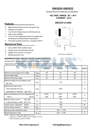 SM5821 datasheet - Surface Mount Schottky Barrier Rectifiers