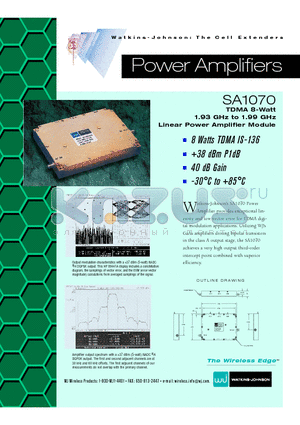SA1070 datasheet - TDMA 8-Watt 1.93 GHz to 1.99 GHz Linear Power Amplifier Module
