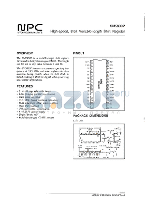 SM5830P datasheet - High-speed, 8-bit Variable-length Shift Register