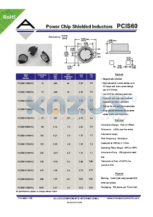 PCIS60-470M-RC datasheet - Power Chip Shielded Inductors