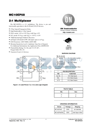 MC10EP58 datasheet - 2:1 Multiplexer