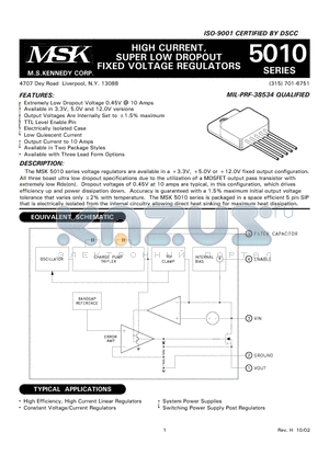 MSK5010-12ZS datasheet - HIGH CURRENT, SUPER LOW DROPOUT FIXED VOLTAGE REGULATORS