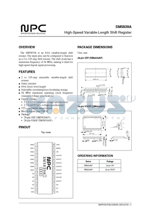 SM5839A datasheet - High-Speed Variable-Length Shift Register