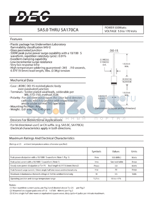 SA10A datasheet - POWER 500Watts VOLTAGE 5.0 to 170 Volts