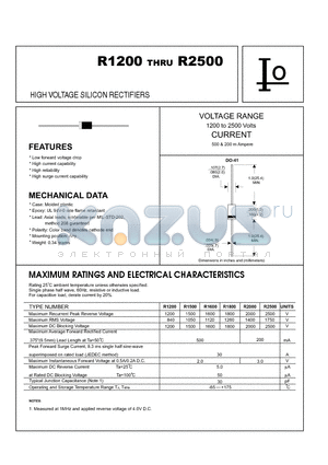 R2000 datasheet - HIGH VOLTAGE SILICON RECTIFIERS