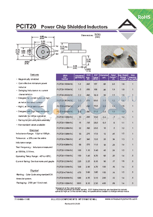 PCIT20-1R0M-RC datasheet - Power Chip Shielded Inductors