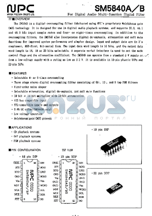 SM5840B datasheet - For Digital Audio Multi-function Digital Filter