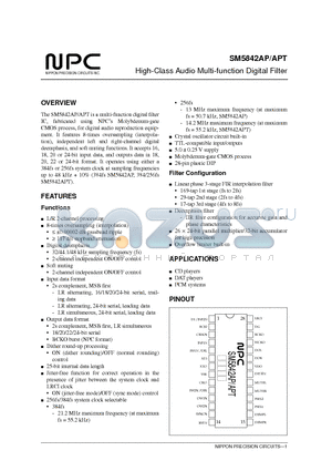 SM5842AP datasheet - High-Class Audio Multi-function Digital Filter