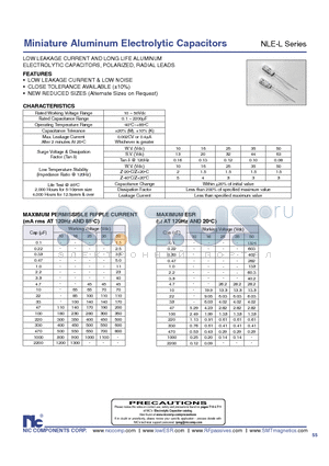 NLE-L datasheet - Miniature Aluminum Electrolytic Capacitors