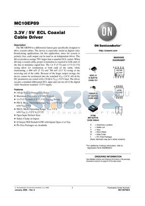 MC10EP89DR2 datasheet - 3.3V / 5V ECL Coaxial Cable Driver