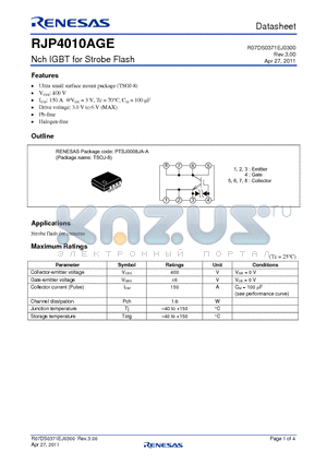 RJP4010AGE datasheet - Nch IGBT for Strobe Flash