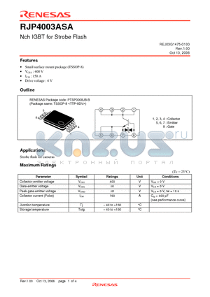 RJP4003ASA-0-Q0 datasheet - Nch IGBT for Strobe Flash