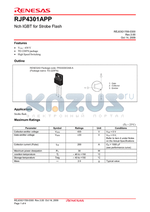 RJP4301APP_09 datasheet - Nch IGBT for Strobe Flash