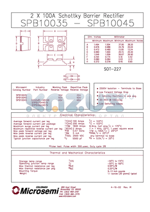 SPB10040 datasheet - 2 X 100A SCHOTTKY BARRIER RECTIFIER