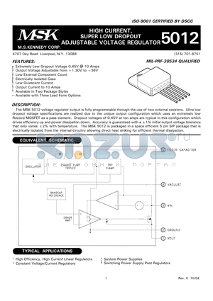 MSK5012BTU datasheet - HIGH CURRENT, SUPER LOW DROPOUT ADJUSTABLE VOLTAGE REGULATOR