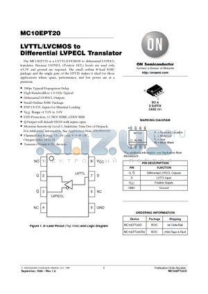 MC10EPT20D datasheet - LVTTL/LVCMOS to Differential LVPECL Translator