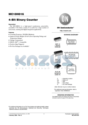 MC10H016FNG datasheet - 4−Bit Binary Counter