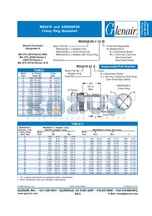 M85049-26-1-16N datasheet - Crimp Ring Backshell