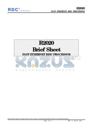 R2020 datasheet - FAST ETHERNET RISC PROCESSOR