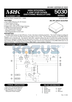 MSK5030-5.0B datasheet - HIGH EFFICIENCY, 4 AMP STEP-DOWN SWITCHING REGULATORS