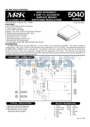 MSK5040-2.5G datasheet - HIGH EFFICIENCY, 4 AMP 1% ACCURATE SURFACE MOUNT SWITCHING REGULATORS