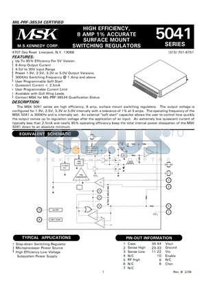 MSK5041-1.9H datasheet - HIGH EFFICIENCY, 8 AMP 1% ACCURATE SURFACE MOUNT SWITCHING REGULATORS