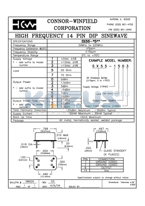 SX55-2763 datasheet - HIGH FREQUENCY 14 PIN DIP SINEWAVE