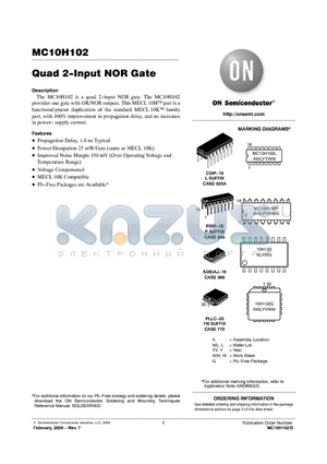 MC10H102FNR2G datasheet - Quad 2−Input NOR Gate