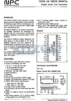 SM5871A datasheet - CMOS LSI(Digital Audio D/A Converter)