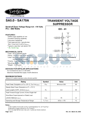 SA110A datasheet - TRANSIENT VOLTAGE SUPPRESSOR