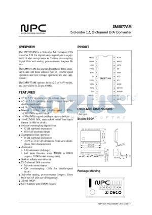 SM5877AM datasheet - 3rd-order , 2-channel D/A Converter