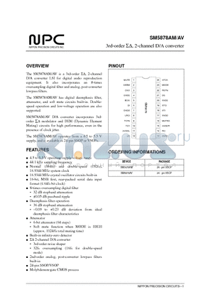 SM5878AV datasheet - 3rd-order , 2-channel D/A converter