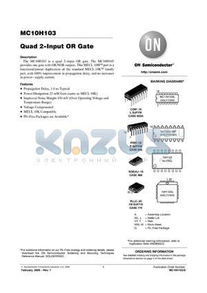 MC10H103MG datasheet - Quad 2−Input OR Gate