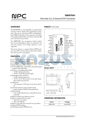 SM5879AV datasheet - 3rd-order , 2-channel D/A Converter