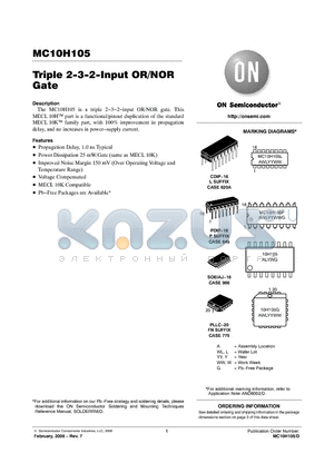 MC10H105FNG datasheet - Triple 2−3−2−Input OR/NOR Gate