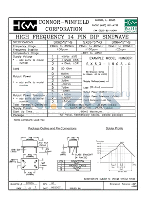 SX62-1502 datasheet - HIGH FREQUENCY 14 PIN DIP SINEWAVE