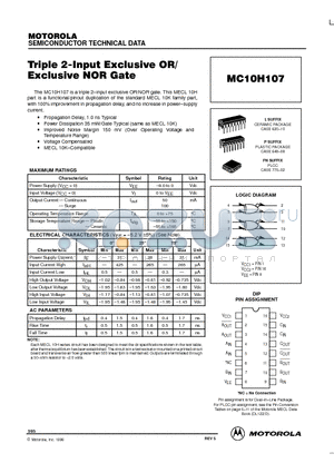 MC10H107 datasheet - Triple 2-Input Exclusive OR/Exclusive NOR Gate