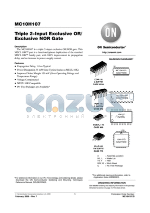 MC10H107PG datasheet - Triple 2−Input Exclusive OR/Exclusive NOR Gate