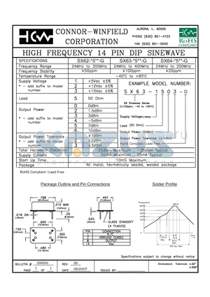 SX62-1563 datasheet - HIGH FREQUENCY 14 PIN DIP SINEWAVE