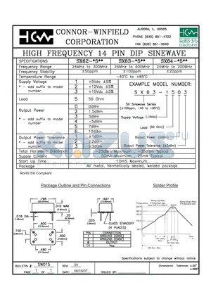 SX62-2522 datasheet - HIGH FREQUENCY 14 PIN DIP SINEWAVE