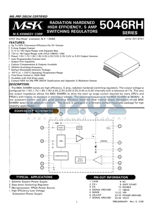 MSK5046-2.0HRHG datasheet - RADIATION HARDENED HIGH EFFICIENCY, 5 AMP SWITCHING REGULATORS