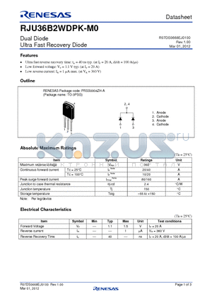 RJU36B2WDPK-M0 datasheet - Dual Diode Ultra Fast Recovery Diode