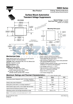 SM5S13A datasheet - Surface Mount Automotive Transient Voltage Suppressors