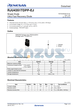 RJU4351TDPP-EJ datasheet - Single Diode Ultra Fast Recovery Diode