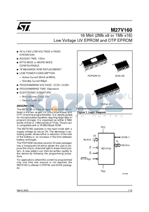 M27V160-100B6TR datasheet - 16 Mbit 2Mb x8 or 1Mb x16 Low Voltage UV EPROM and OTP EPROM