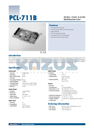 PCL-10120-1 datasheet - 40 kS/s, 12-bit, 8-ch ISA Multifunction Card