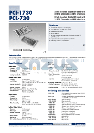 PCL-10120-1 datasheet - 32-ch Isolated Digital I/O card with 32 TTL Channels and PCI Interface